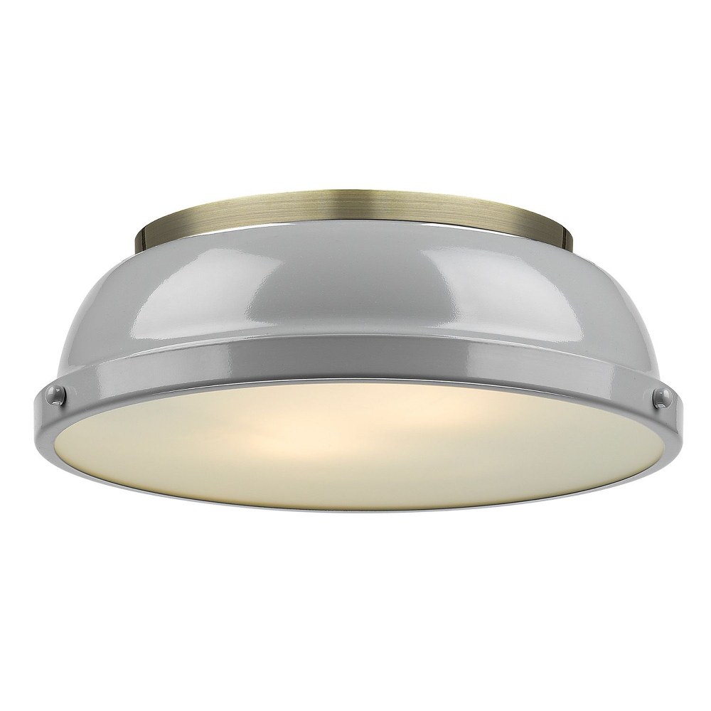 Golden Lighting-3602-14 AB-GY-Duncan - 2 Light Flush Mount in Classic style - 4.25 Inches high by 14 Inches wide Aged Brass Gray Aged Brass Finish